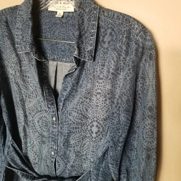 Anthropologie Cloth & Stone Printed Chambray Dress XS - Picture 8 of 14